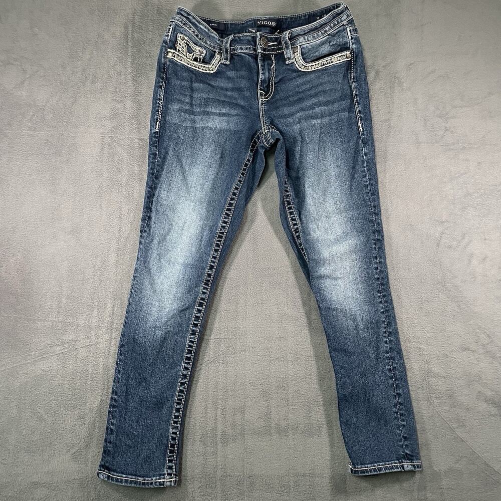 Vigoss Jeans Medium Wash Women’s S4 L25 Capri Embroidered Pocket Denim